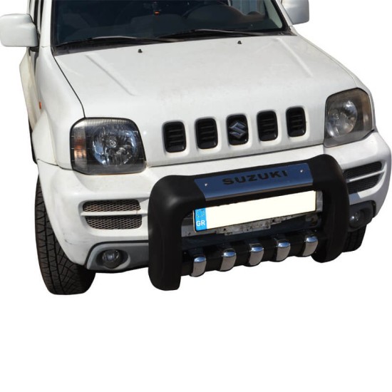 Bull Bar Bumper Guard Εμπρός Προφυλακτήρα Για Suzuki Jimny 2004-2019 Μαύρο Με Δόντια Inox