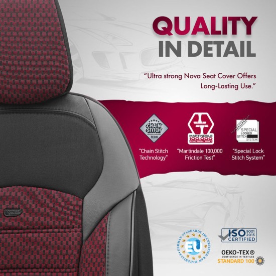 Καλύμματα Αυτοκινήτου Otom "Nova" Universal Ύφασμα Jacquard / Δερματίνη Σετ Εμπρός / Πίσω 11 Τεμαχίων Κόκκινο / Μαύρο ΝΟV-3303