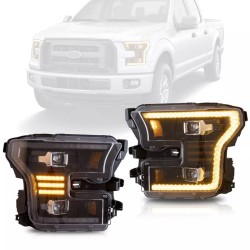 Μπροστινά Φανάρια Set Για Ford F150 MK13 14-17 DRL Dynamic Start Up Μαύρα Full Led VLand