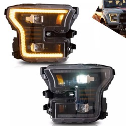 Μπροστινά Φανάρια Set Για Ford F150 MK13 14-17 DRL Dynamic Start Up Μαύρα Full Led VLand Μπροστινά Φανάρια Set Για Ford F150 MK13 14-17 DRL Dynamic Start Up Μαύρα Full Led VLand