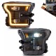 Μπροστινά Φανάρια Set Για Ford F150 MK13 14-17 DRL Dynamic Start Up Μαύρα Full Led VLand