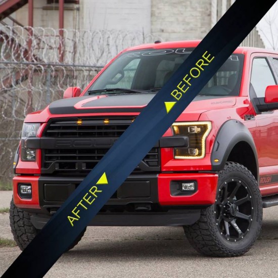 Μπροστινά Φανάρια Set Για Ford F150 MK13 14-17 DRL Dynamic Start Up Μαύρα Full Led VLand