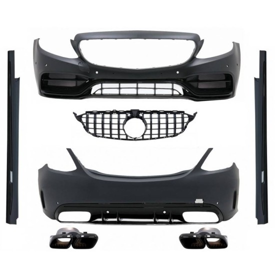 Body Kit Για Mercedes-Benz C-Class W205 14-20 Sedan Amg C63s Facelift Look Με Μάσκα & Μπούκες