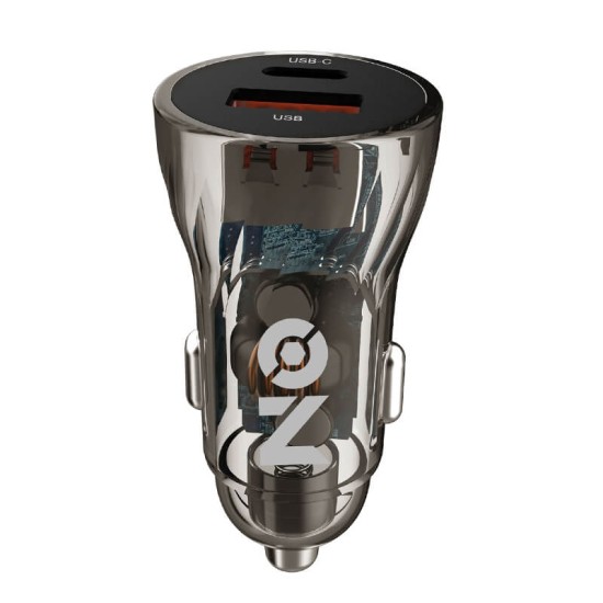 Φορτιστής Αναπτήρα Αυτοκινήτου Με 2 Θύρες Usb & USB-c 12-24V Διάφανος