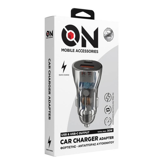 Φορτιστής Αναπτήρα Αυτοκινήτου Με 2 Θύρες Usb & USB-c 12-24V Διάφανος