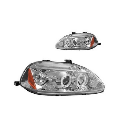 Μπροστινά Φανάρια Set Για Honda Civic 96-00 Angel Eyes & Led Χρωμίου H1/H1 Manual JunYan