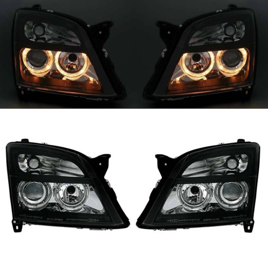Μπροστινά Φανάρια Set Για Opel Vectra C 02-05 Angel Eyes Μαύρα H7/H7 Depo