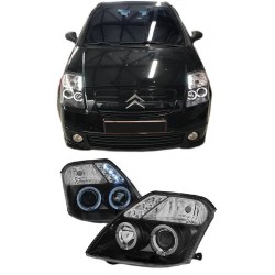 Μπροστινά Φανάρια Set Για Citroen C2 04-10 Angel Eyes & Led Μαύρα H1/H1 Manual JunYan Μπροστινά Φανάρια Set Για Citroen C2 04-10 Angel Eyes & Led Μαύρα H1/H1 Manual JunYan