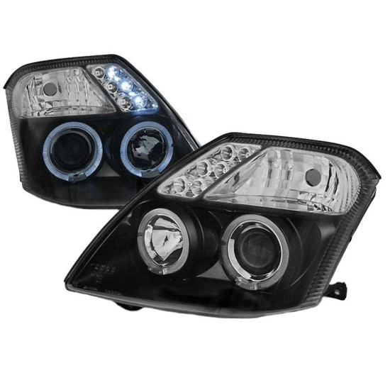 Μπροστινά Φανάρια Set Για Citroen C2 04-10 Angel Eyes & Led Μαύρα H1/H1 Manual JunYan