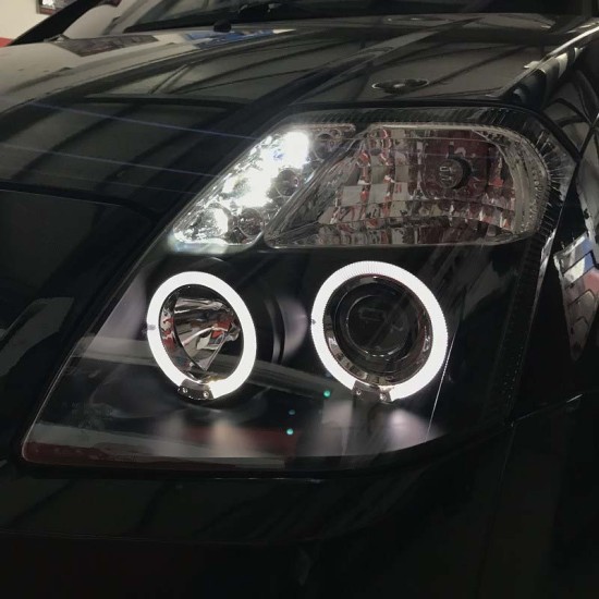 Μπροστινά Φανάρια Set Για Citroen C2 04-10 Angel Eyes & Led Μαύρα H1/H1 Manual JunYan