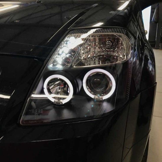 Μπροστινά Φανάρια Set Για Citroen C2 04-10 Angel Eyes & Led Μαύρα H1/H1 Manual JunYan