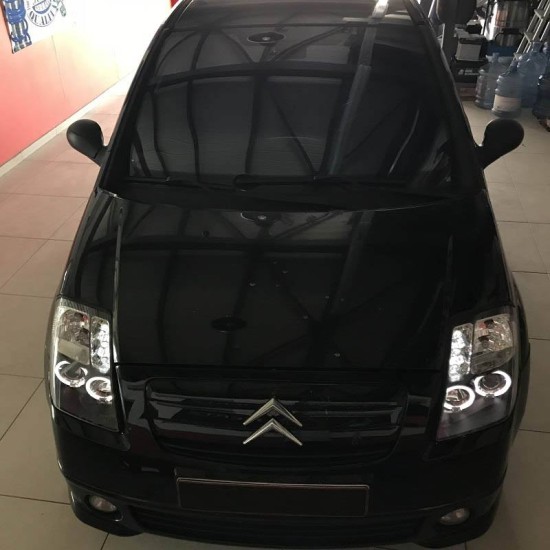 Μπροστινά Φανάρια Set Για Citroen C2 04-10 Angel Eyes & Led Μαύρα H1/H1 Manual JunYan