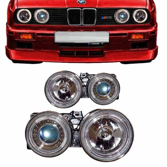 Μπροστινά Φανάρια Set Για Bmw 3 E30 82-94 Angel Eyes Χρωμίου H1/H1 Manual Depo