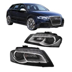 Μπροστινά Φανάρια Set Για Audi A3 8P 08-12 TRU DRL Oem look Μαύρα H7 Με Μοτέρ Depo Μπροστινά Φανάρια Set Για Audi A3 8P 08-12 TRU DRL Oem look Μαύρα H7 Με Μοτέρ Depo