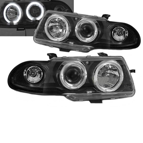 Μπροστινά Φανάρια Set Για Opel Astra F 91-94 Angel Eyes & Led Μαύρα H1/H1 Manual Sonar