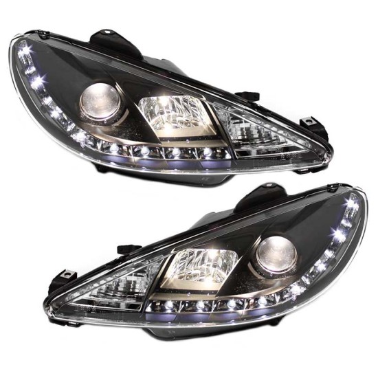 Μπροστινά Φανάρια Set Για Peugeot 206 98-03 DRL Μαύρα H1/H1 Sonar