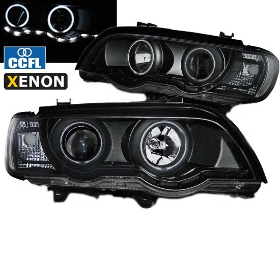 Μπροστινά Φανάρια Set Για Bmw X5 E53 99-03 CCFL Angel Eyes & DRL Μαύρα Xenon D2S/H1 Eagle Eyes