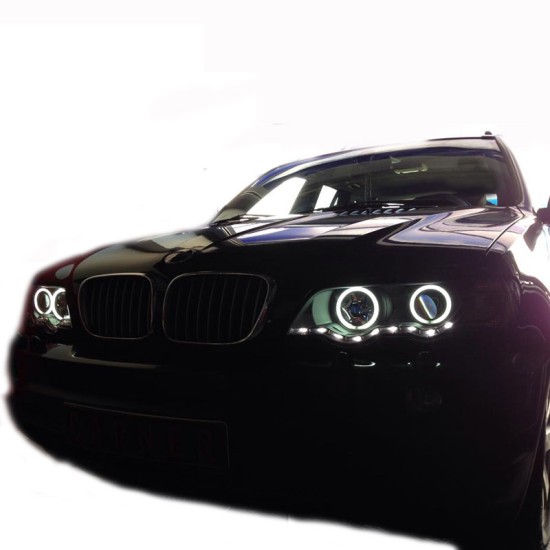 Μπροστινά Φανάρια Set Για Bmw X5 E53 99-03 CCFL Angel Eyes & DRL Μαύρα Xenon D2S/H1 Eagle Eyes