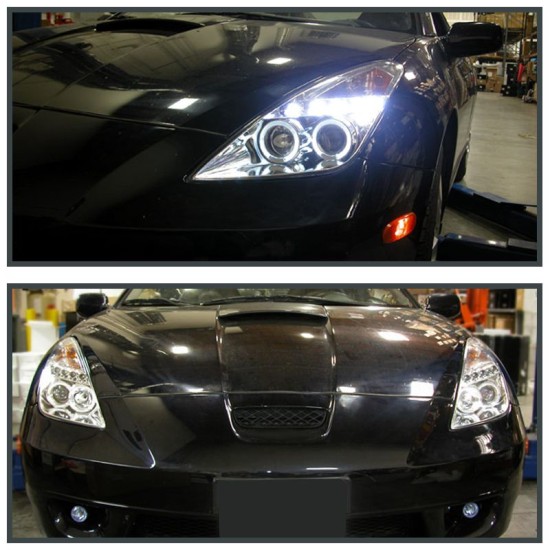 Μπροστινά Φανάρια Set Για Toyota Celica T230 99-05 Angel Eyes & Led Χρωμίου H3/H1 Manual Junyan