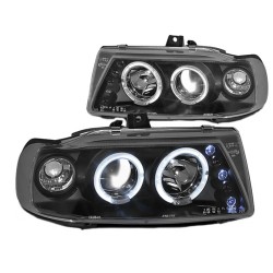 Μπροστινά Φανάρια Set Για Seat Ibiza 6K 93-00 / Vw Polo 6N Variant 94-99 Angel Eyes & Led Μαύρα H1/H1 Manual JunYan Μπροστινά Φανάρια Set Για Seat Ibiza 6K 93-00 / Vw Polo 6N Variant 94-99 Angel Eyes & Led Μαύρα H1/H1 Manual JunYan