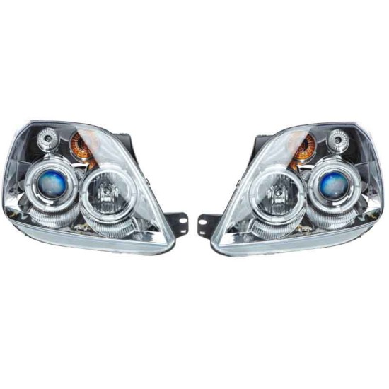 Μπροστινά Φανάρια Set Για Ford Fiesta 02-05 Angel Eyes & Led Χρωμίου H1/H1 Manual Sonar
