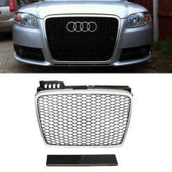 Μάσκα Για Audi A4 B7 04-07 RS4 Look Κυψελωτή Ασημί/Μαύρο 1 Τεμάχιο