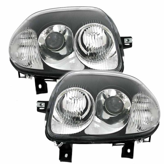 Μπροστινά Φανάρια Set Για Renault Clio 98-01 Projectors V6 Look Μαύρο/Χρώμιο H7/HB3 Depo