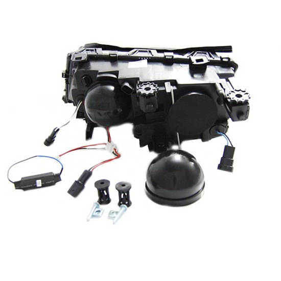 Μπροστινά Φανάρια Set Για Bmw 3 E46 Sedan/Caravan 01-05 LED Angel Eyes Μαύρα H7/H7 Με Μοτέρ Eagle Eyes