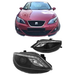 Μπροστινά Φανάρια Set Για Seat Ibiza 6J 08-12 DRL & Led Φλας Μαύρα H9 Με Μοτέρ JunYan Μπροστινά Φανάρια Set Για Seat Ibiza 6J 08-12 DRL & Led Φλας Μαύρα H9 Με Μοτέρ JunYan