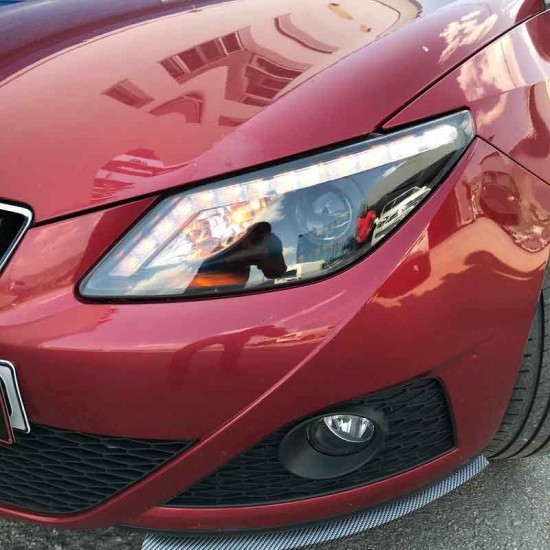 Μπροστινά Φανάρια Set Για Seat Ibiza 6J 08-12 DRL & Led Φλας Μαύρα H9 Με Μοτέρ JunYan