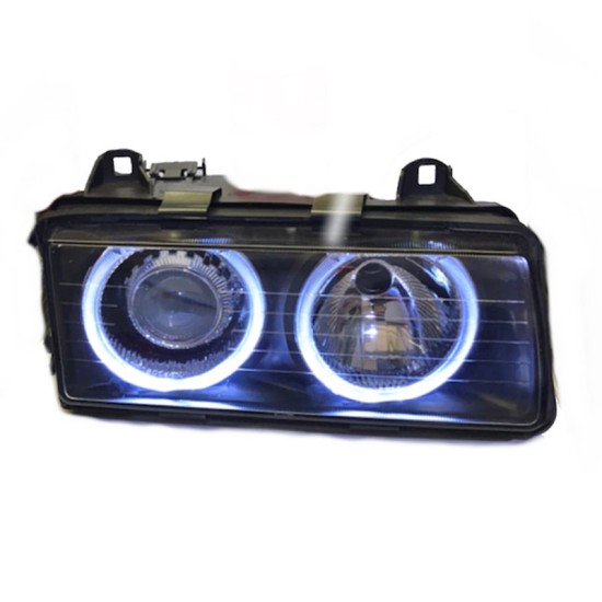 Μπροστινά Φανάρια Set Για Bmw 3 E36 Coupe / Sedan / Compact / Touring 90-99 Angel Eyes Μαύρα H7/H7 Carner