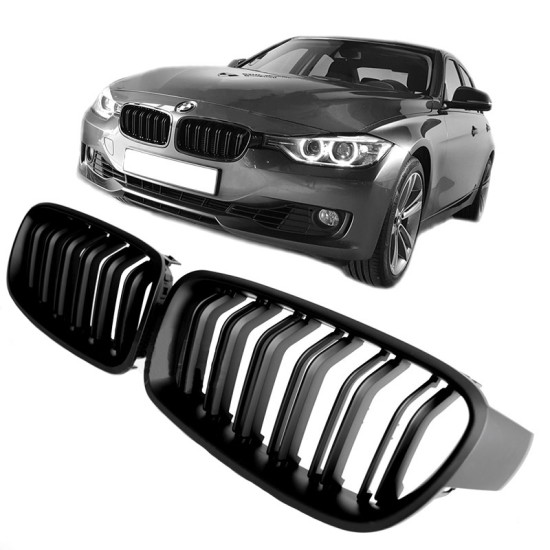 Καρδιές Μάσκας Για Bmw 3 F30 / F31 11-18 M4 Look Με Διπλή Γρίλια Μαύρο Ματ 2 Τεμάχια