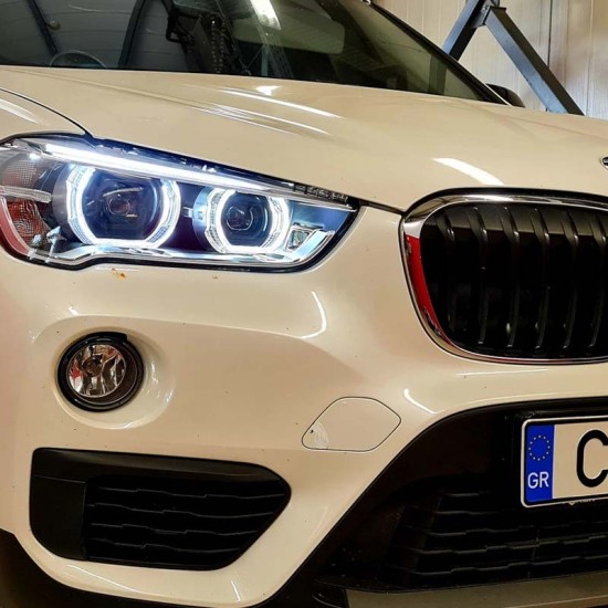 Μπροστινά Φανάρια Set Για Bmw X1 F48 15+ Angel Eyes Full Led Upgrade Μαύρα Με Μοτέρ