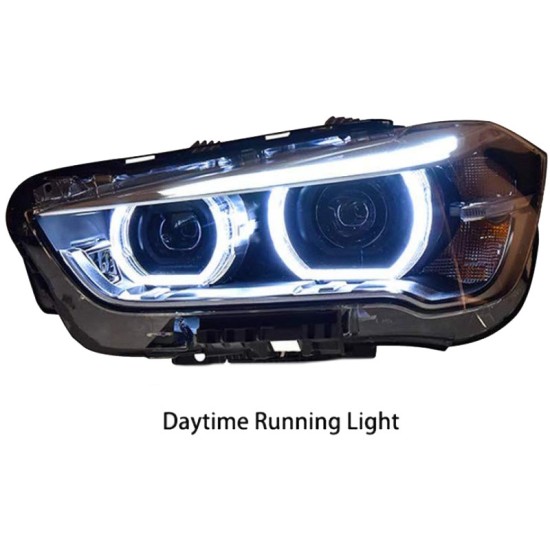 Μπροστινά Φανάρια Set Για Bmw X1 F48 15+ Angel Eyes Full Led Upgrade Μαύρα Με Μοτέρ