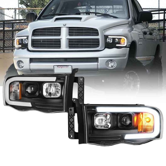 Μπροστινά Φανάρια Set Για Dodge Ram 02-06 DRL Tube Lights Μαύρα H1/H1 Manual Sonar