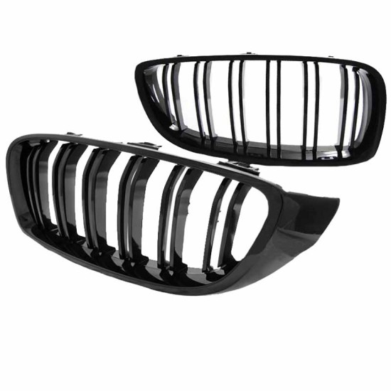 Καρδιές Μάσκας Για Bmw 4 F32 / F33 / F36 13-16 M4 Look Με Διπλή Γρίλια Μαύρο Γυαλιστερό 2 Τεμάχια