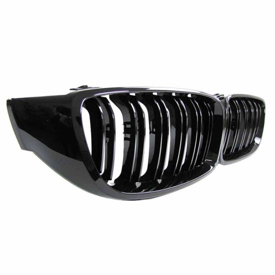 Καρδιές Μάσκας Για Bmw 4 F32 / F33 / F36 13-16 M4 Look Με Διπλή Γρίλια Μαύρο Γυαλιστερό 2 Τεμάχια