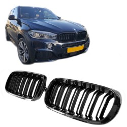 Καρδιές Μάσκας Για Bmw X5 F15 / X6 F16 13-18 M4 Look Με Διπλή Γρίλια Μαύρο Γυαλιστερό 2 Τεμάχια