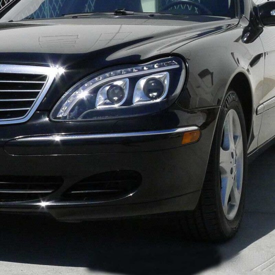 Μπροστινά Φανάρια Set Για Mercedes-Benz S-Class W220 98-05 DRL & Led Φλας ΜαύραH7/H1 Manual JunYan