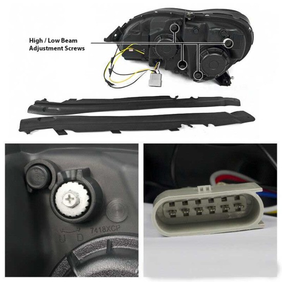 Μπροστινά Φανάρια Set Για Mercedes-Benz S-Class W220 98-05 DRL & Led Φλας ΜαύραH7/H1 Manual JunYan