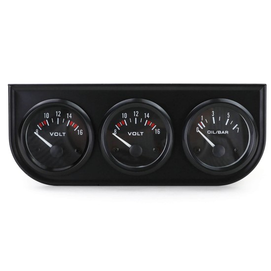 Σετ Οργάνων Αυτοκινήτου Oldtimer Retro Black 52mm 4 Τεμαχίων Volt / Oil Temp / Oil Press / Βάση Ταμπλό Τριπλή