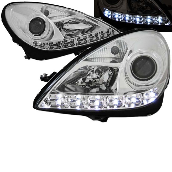 Μπροστινά Φανάρια Set Για Mercedes-Benz SLK R171 04-11 DRL Χρωμίου H7/H1 Με Μοτέρ Sonar