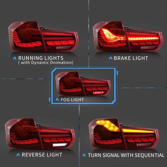 Πισινά Φανάρια Set Για Bmw 3 F30 11-18 Sedan M4 Look OLed Dynamic Start Up Κόκκινο/Crystal Vland