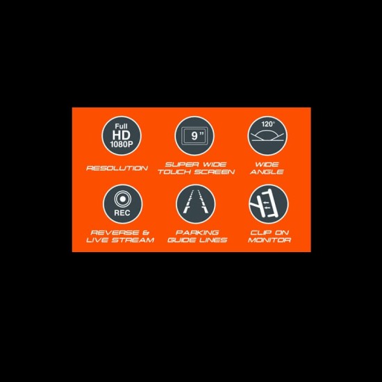 Κάμερα Οπισθοπορείας Ζωντανής Ροής & Καταγραφής Με Οθόνη Υψηλής Ανάλυσης 9 "1080P Για Τοποθέτηση Στον Καθρέφτη Gator GRV90MKT