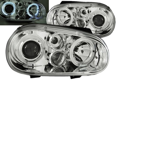 Μπροστινά Φανάρια Set Για Vw Golf IV (4) 97-03 Angel Eyes Χρώμιο H1/H1/P21W JunYan
