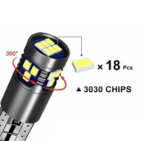 Λάμπες Led T10 18 Leds 12volt Canbus Λευκό Φως Auto GS 600762 2 Τεμάχια 16987
