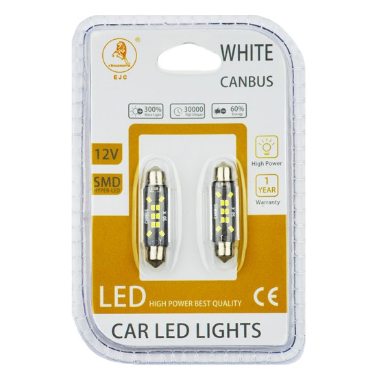 Λάμπες Led Σωληνωτές 41mm 10 Leds 12volt C5W Canbus Λευκό Φως Auto GS 600485 2 Τεμάχια 16947