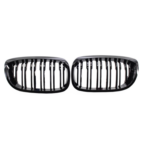 Καρδιές Μάσκας Για Bmw 3 E46 03-06 Coupe/Cabrio M4 Look Με Διπλή Γρίλια 4D Μαύρο Γυαλιστερό 2 Τεμάχια