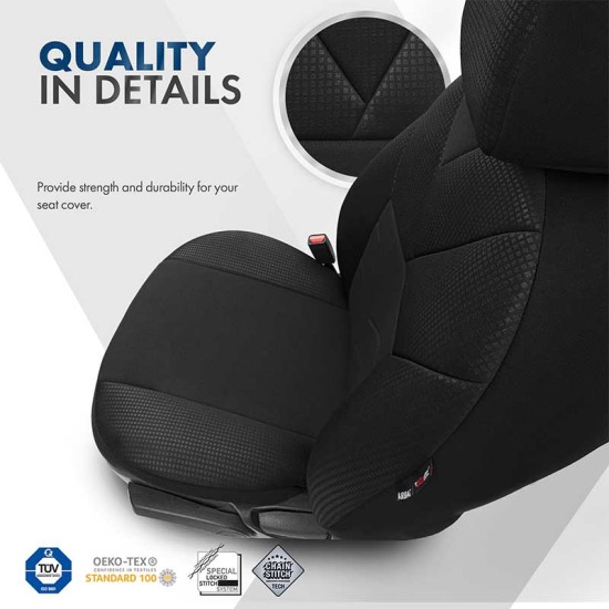 Καλύμματα Αυτοκινήτου Otom Tempo Design Universal Βαμβακερό Ύφασμα Rachel Σετ Εμπρός / Πίσω 11 Τεμαχίων Μαύρο TMP-1501