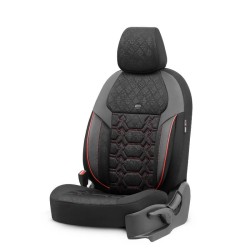 Καλύμματα Αυτοκινήτου Otom Pulse Design Universal Δερματίνη / Rachel Σετ Εμπρός / Πίσω 11 Τεμαχίων Μαύρο Με Κόκκινη Ραφή PLS-2902